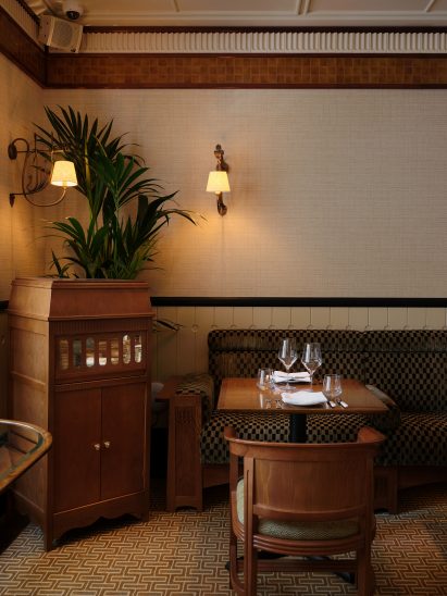 Seating banquette in 20 Berkeley restaurant