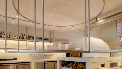 Sculptural pizza oven at Pizzeria Della Madonna