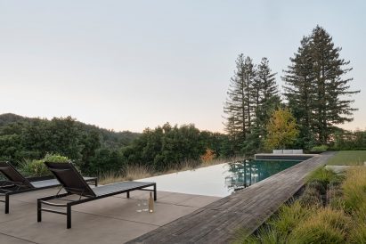 Infnity pool with forest in background