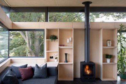 Ply-lined interior of Rescobie Pavilion by Kris Grant Architect