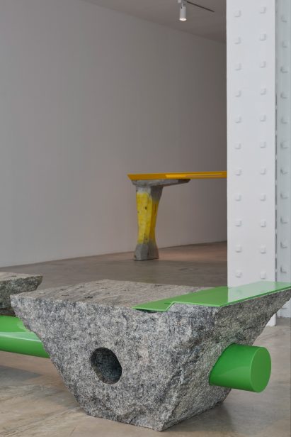 Granite and painted steel collectible design piece. 