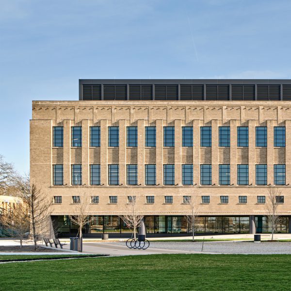 Exterior of the Book Depository building transformed by Gensler for the Newlab Detroit headquarters
