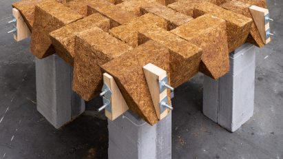 Sugarcrete sugarcane waste construction material blocks in an interlocking grid by Grimshaw and the University of East London