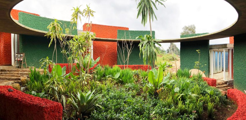 Central circular courtyard at the guest house at Meles Zenawi Memorial Park by Studio Other Spaces
