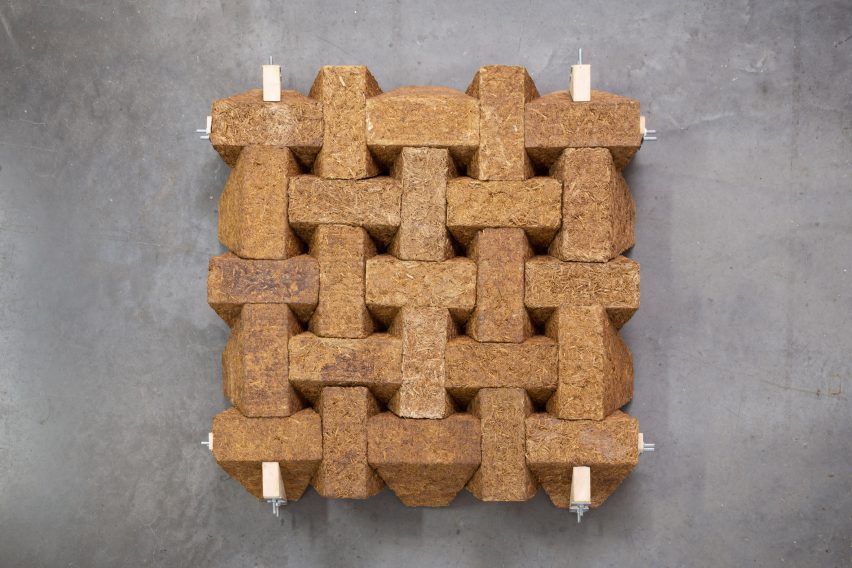 Sugarcrete sugarcane waste construction material blocks in an interlocking grid by Grimshaw and the University of East London
