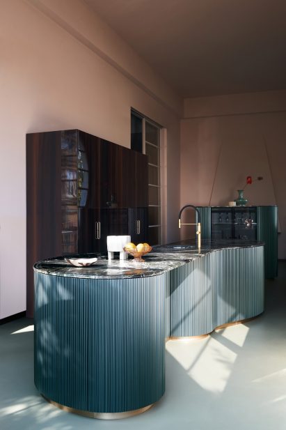 Intricate grooved cupboards
