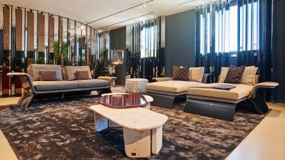 Photo of the Bentley paper marble coffee table in a hotel lounge 