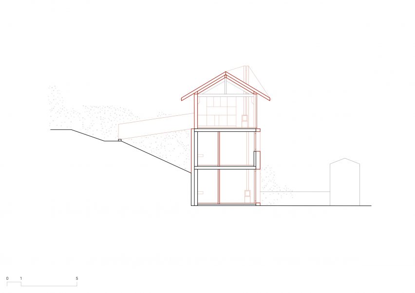 Section of The Recipe house in Switzerland by Madeleine Architectes