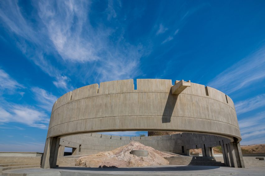 Concrete ring sun point at the Smritivan Earthquake Memorial and Museum