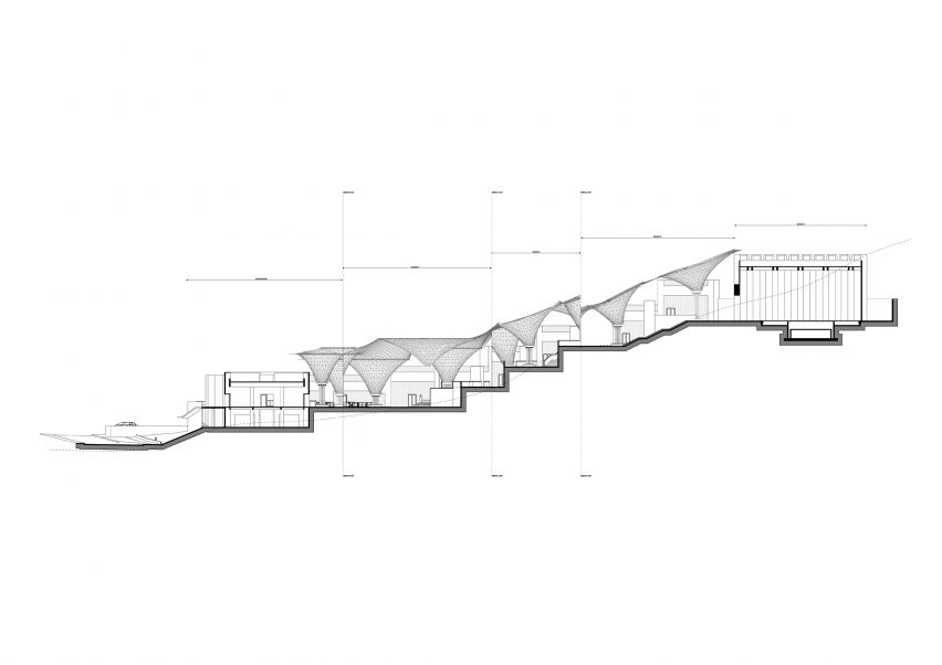 Section drawing of the Smritivan Earthquake Memorial Museum by Vastushilpa Consultants