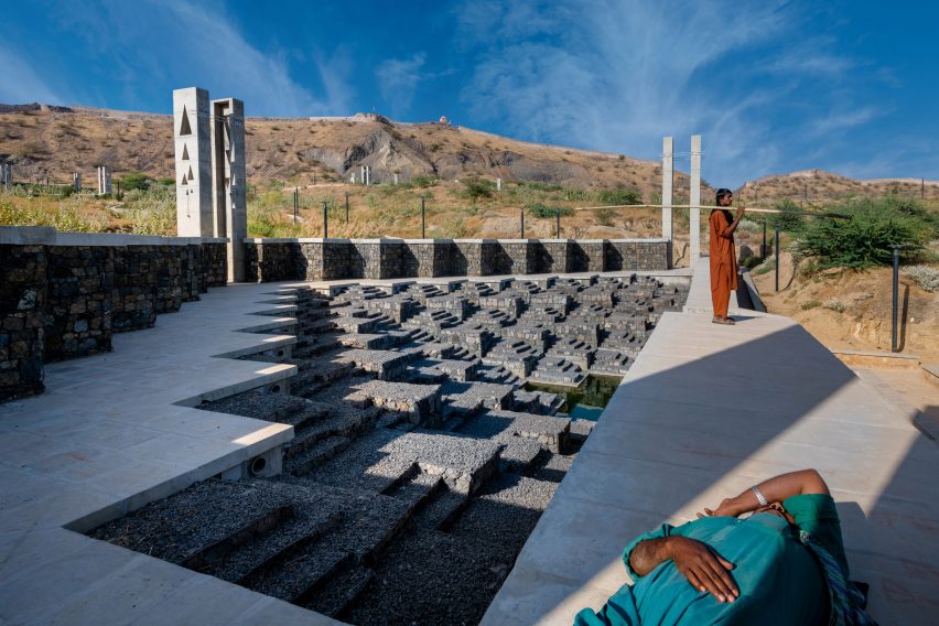 Stepped dams at the Smritivan Earthquake Memorial and Museum