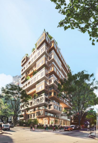 Visual of staggered exterior for housing block in Uruguay