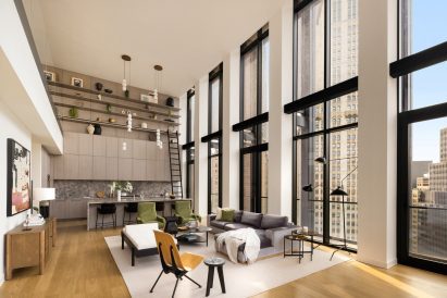 Double-height living room and lounge area