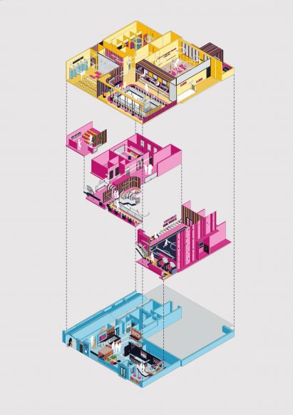 An architectural graphic image of a sports facility