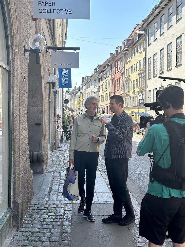 Alfredo Häberli and Max Fraser being filmed on the streets of Copenhagen as part of 3 Days of Design's 'Walk and Talk' series of mini-films (photo by Signe Byrdal Terenziani)