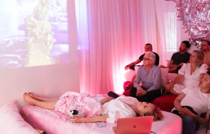 People experiencing the installation
