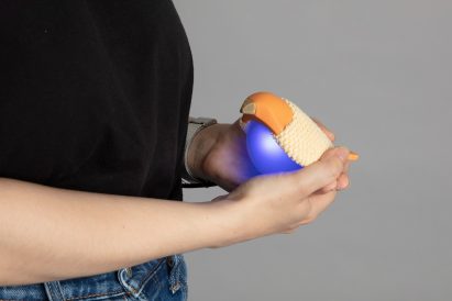 Photo of someone holding a mechanical bird