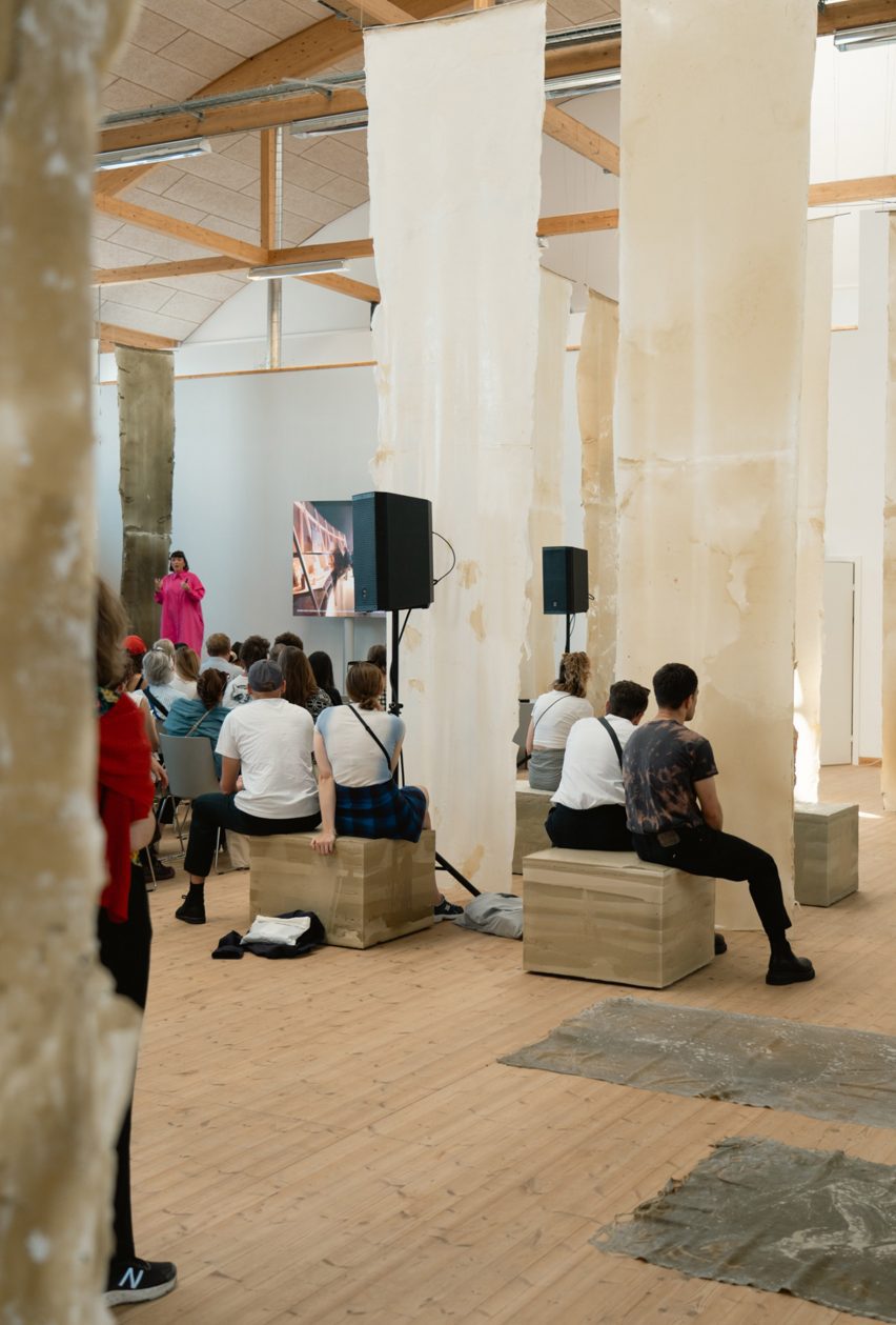 Photo of Caroline Till hosting a talk at Materials of Tomorrow