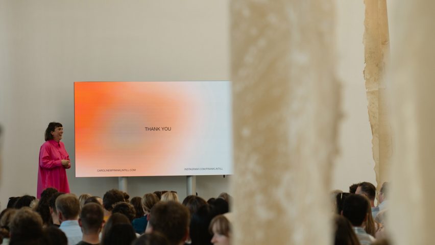 Photo of Caroline Till hosting a talk at Materials of Tomorrow