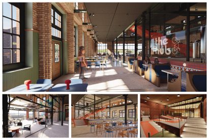 Render of community space and coffee shop