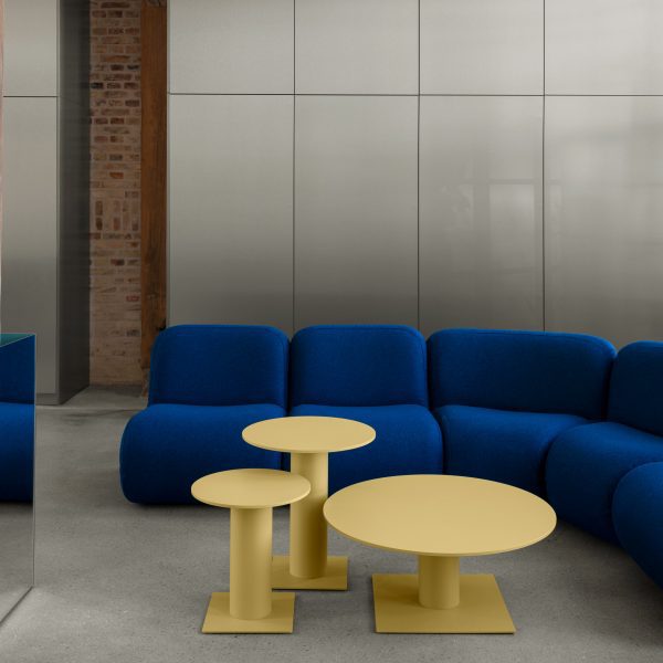 Yellow stools and blue sofa