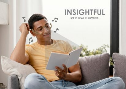 Photo of a person wearing a reading tool