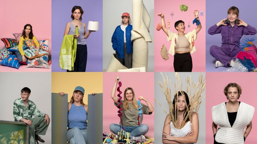 Image of students with their designs