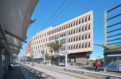 Scalloped facade of Walton Research center at ASU