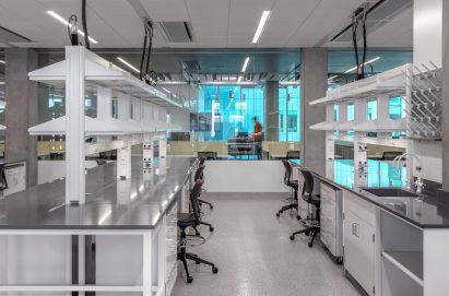 Research lab with desks and chairs