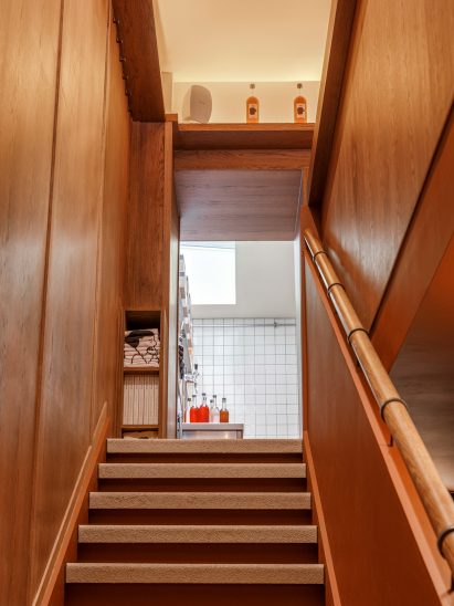 Basement steps in dumpling restaurant in London