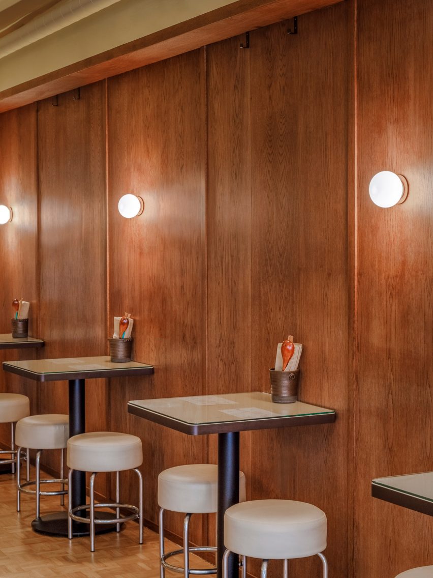 Wood panneling inside Bao Mary