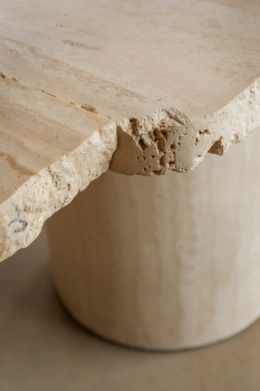 edge of travertine stone table left raw