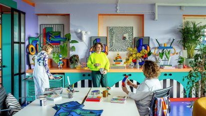 Photo of Camille Walala and her studio team in their London office in Regent Studios