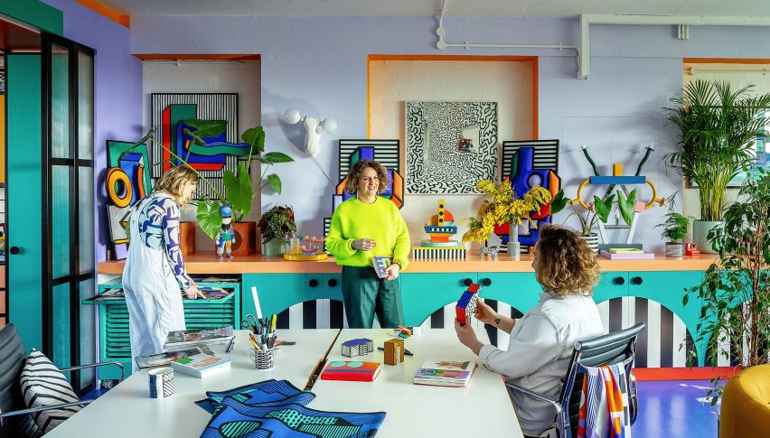 Photo of Camille Walala and her studio team in their London office in Regent Studios