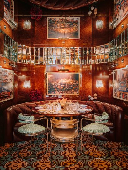 Psychedelic-style carpet in Carlotta restaurant's main dining space