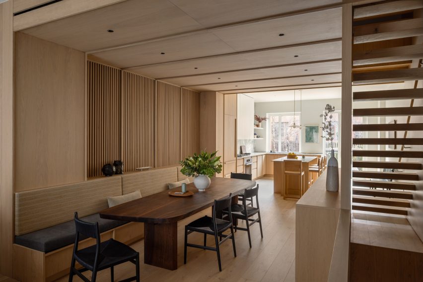 Dining room with dark wood table