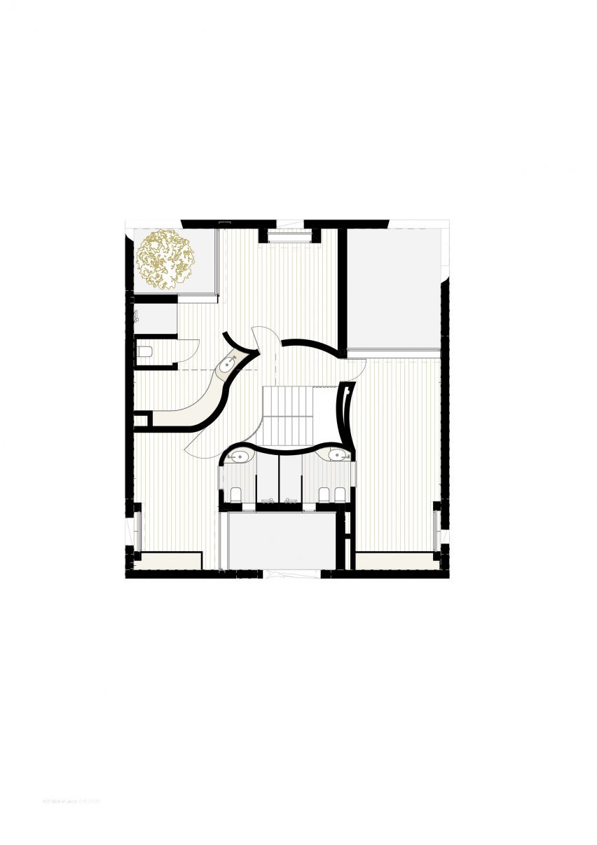 First floor plan of Casa Pátios de Pétalas by Sandra Micaela Casinha Atelier