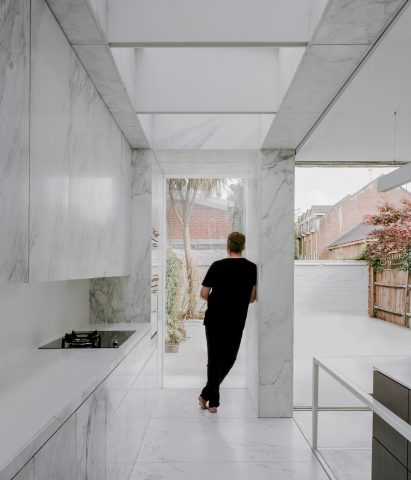 The kitchen is covered with marble clads