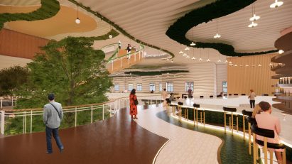 Rendering showing interior of restaurant area