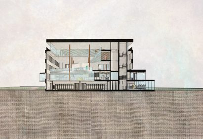 Sectional drawing of sports centre