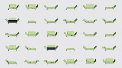 Renderings showing many different possible configurations for the Couch in an Envelope