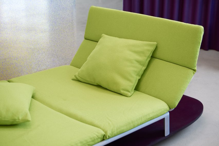 Photo of the Couch in an Envelope prototype on display in an exhibition