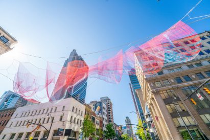 Twine installation over the streets in Columbus