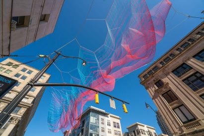 View from the ground of twine sculpture