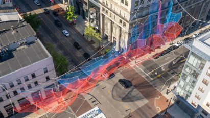 Twine sculpture in Columbus from the air