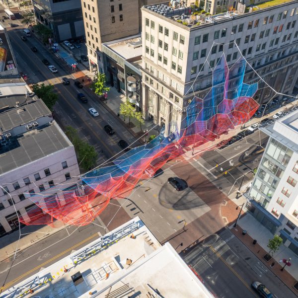 Twine sculpture in Columbus from the air