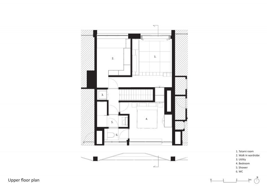 Upper level floor plan of Dragon Flat by Tsuruta Architects