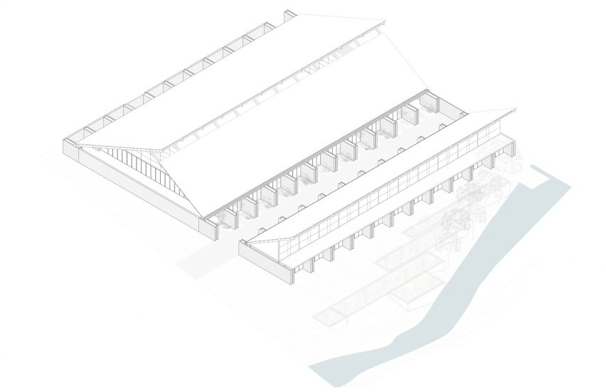 Isometric drawing of the Casa de Musica school by Colectivo C733
