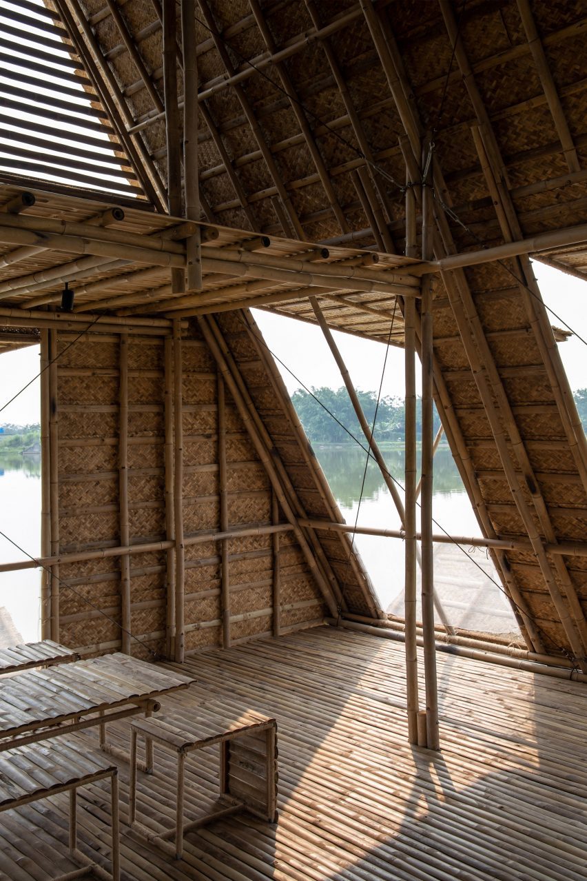 Interior of Floating Bamboo House by H&P Architects