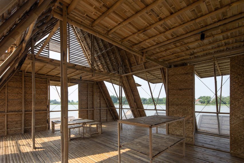 Interior of Floating Bamboo House by H&P Architects
